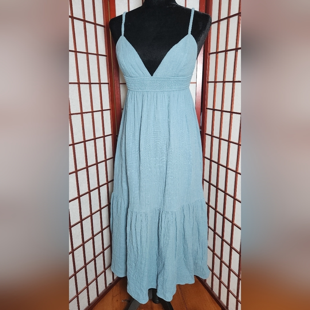 Hersy sleeveless V-Neck dress Blue Size M Full length open back